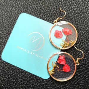 Poppy earrings Red flower earrings Resin jewelry image 5
