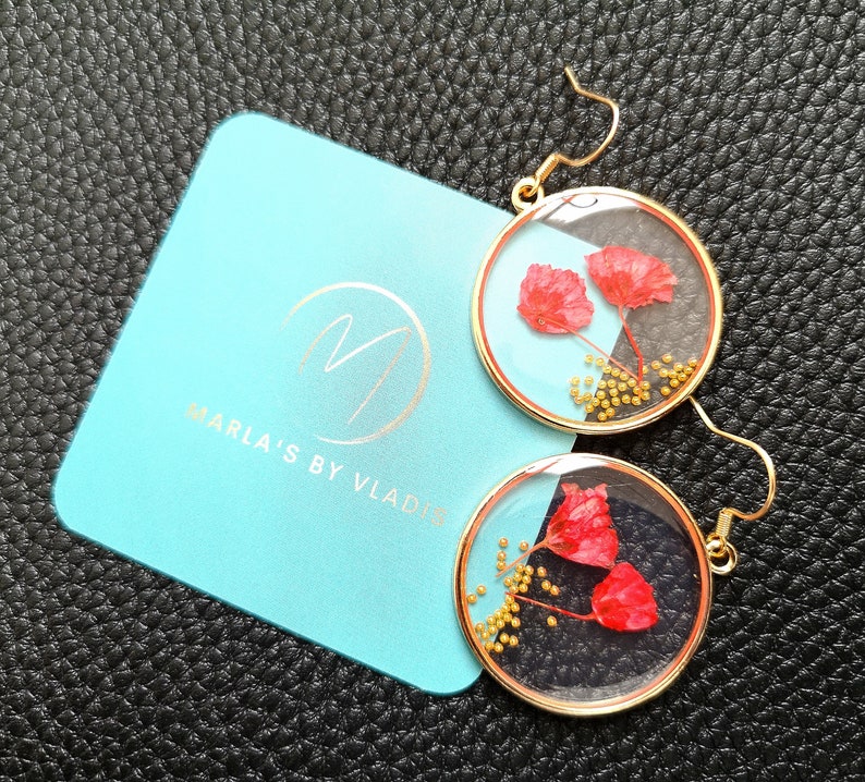 Pendientes de amapola Pendientes de flores rojas Joyería de resina imagen 5