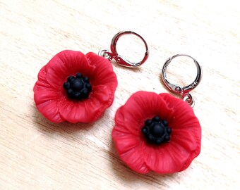 Poppy earrings Red flower earrings Red resin earrings Nature inspired jewelry