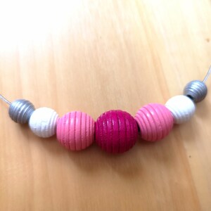 Wooden beads choker Whire necklace Colorful jewelry Textured round wood beads