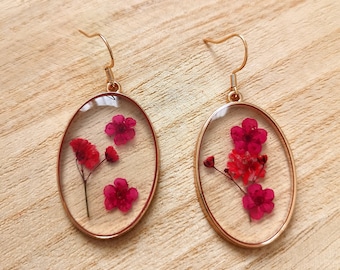 Pink flowers earrings Resin jewelry Dried flowers earrings