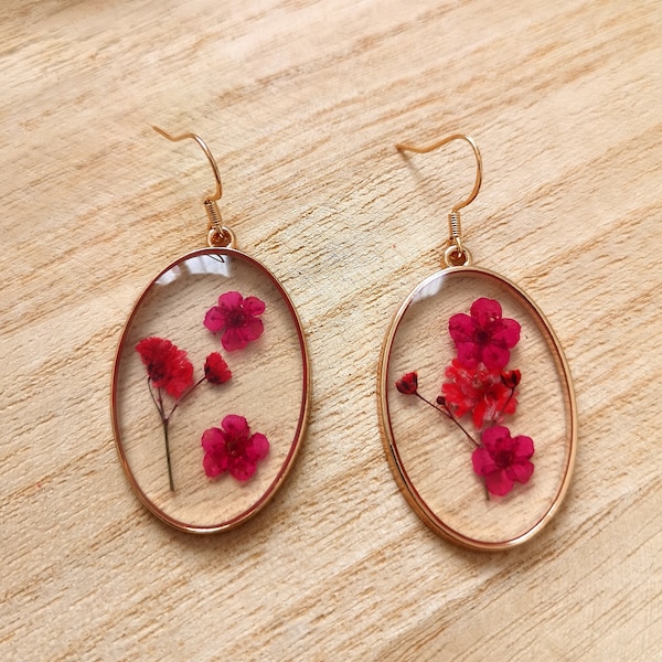 Pink flowers earrings Resin jewelry Dried flowers earrings