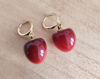 Cherry earrings Fruit earrings Gold plated 14K Kawaii jewelry Food jewellery
