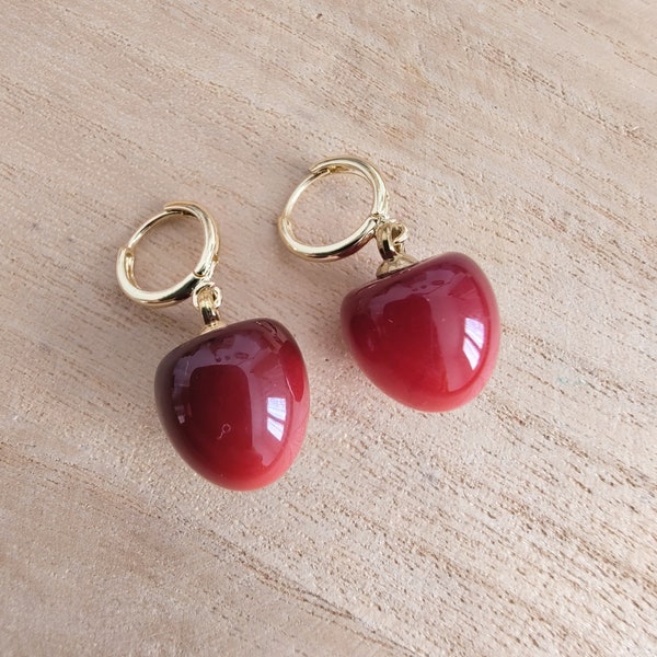 Cherry earrings Fruit earrings Gold plated 14K Kawaii jewelry Food jewellery