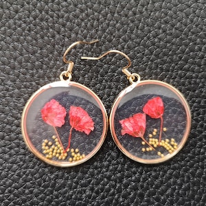 Pendientes de amapola Pendientes de flores rojas Joyería de resina imagen 3