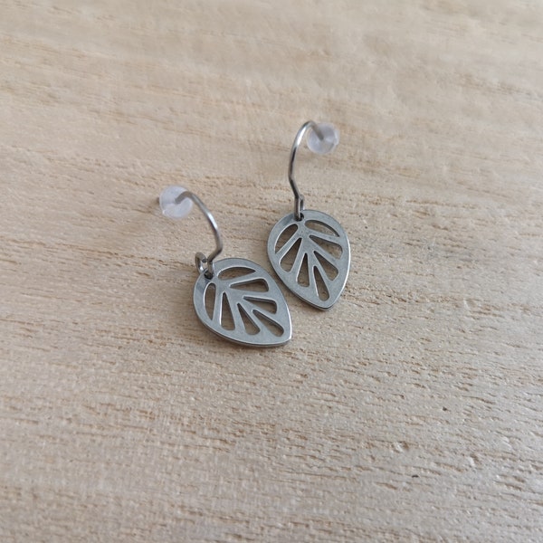 Leaf earrings Minimalist jewelry Stainless steel earrings Nature inspired miniature earrings