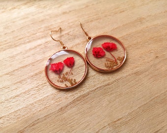 Pendientes de amapola Pendientes de flores rojas Joyería de resina