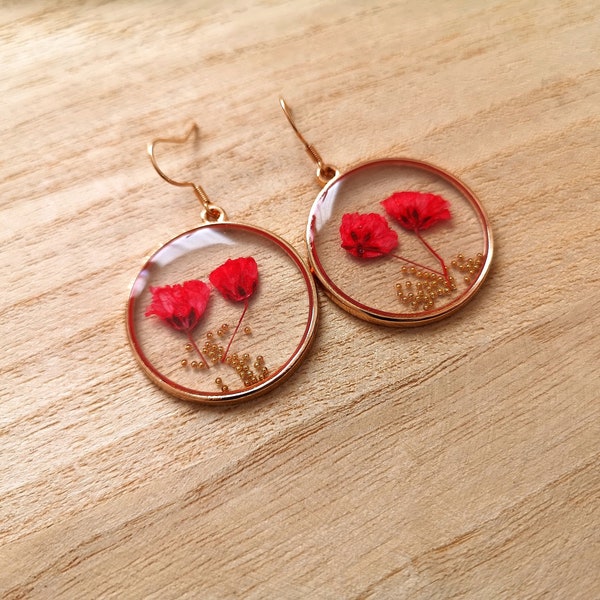 Poppy earrings Red flower earrings Resin jewelry