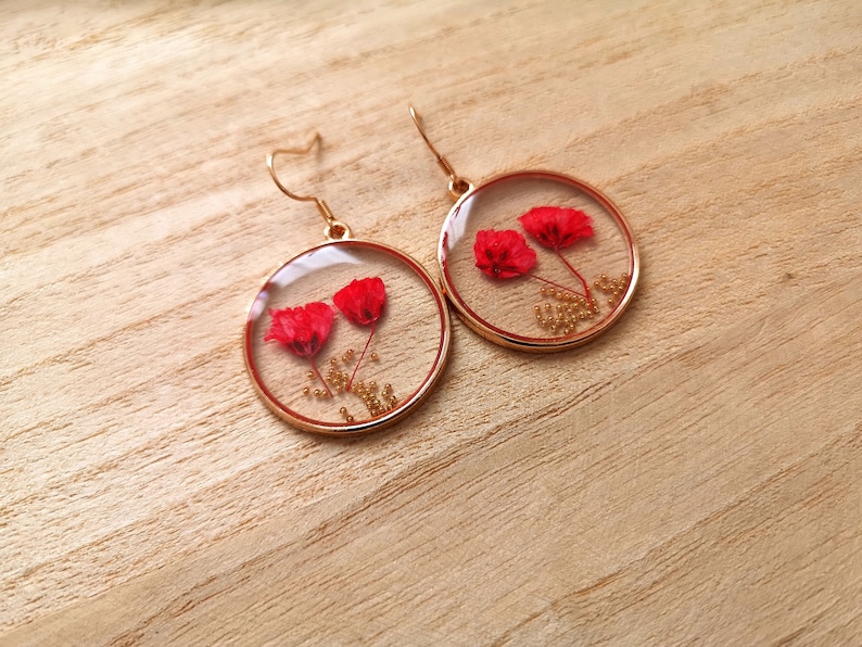 Pendientes de amapola Pendientes de flores rojas Joyería de resina imagen 1