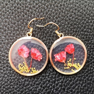Pendientes de amapola Pendientes de flores rojas Joyería de resina imagen 6