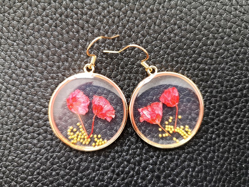 Pendientes de amapola Pendientes de flores rojas Joyería de resina imagen 6