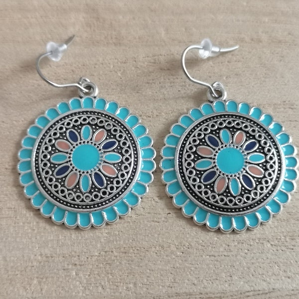 Boho ethnic earrings Mandala earrings Colorful earrings Boho jewelry Hippie chic