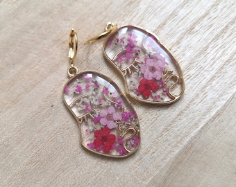 Flower face earrings Resin jewelry Real pressed flowers jewellery