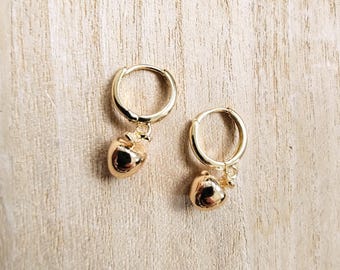 Golden apple earrings Green apple slice Red apple core Enamel apple charms Gold plated clasp 14k