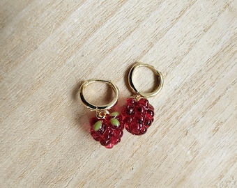 Raspberry earrings Gold plated clasp 14k Fruit jewelry