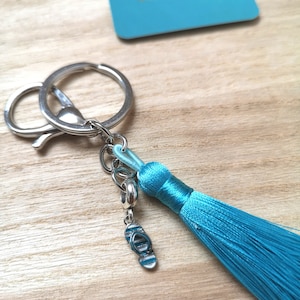 Beach bag accessory Beach please Summer vibes Blue tassel Handbag pendant Blue keychain