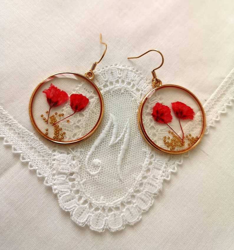 Pendientes de amapola Pendientes de flores rojas Joyería de resina imagen 2