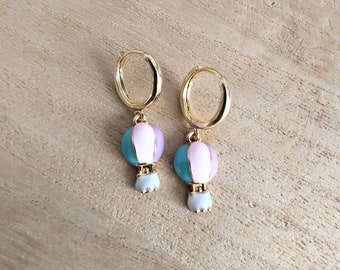 Hot air balloon Gold plated 14k earrings