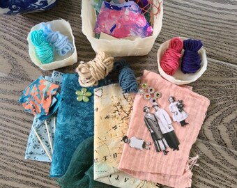 Fabric Bowl and Box Kit with Ephemera Pack