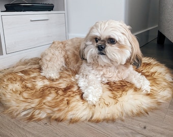Oval Sheepskin Pet Bed Rug, Natural or Colored Comforter Pad