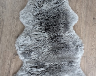 Light Silver Grey  Large Sheepskin Rug Fluffy Sofa Throw Cushion Premium Grade A Soft Silky Wool