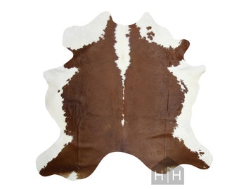 Cow Hide Rug Wall Hanging Area Floor Covering Natural Hair On Brown & White Markings