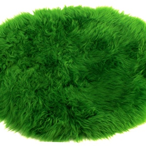 Natural Or Coloured Oval Genuine Sheepskin Comforter Pads For Seats, Pet Beds Rug Perfect for Cats and Small Dogs Green