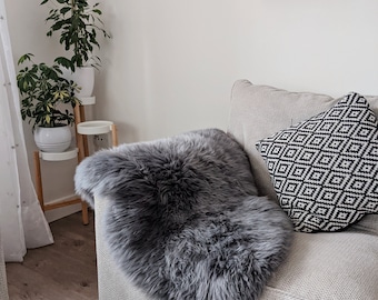 Charcoal Dark Grey Luxury Silky Sheepskin Rug Throw
