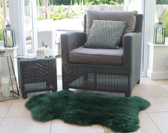 Fluffy Genuine 100% Sheepskin Rug Pet Bed Bench Seat Pad Soft Teal Emerald Green