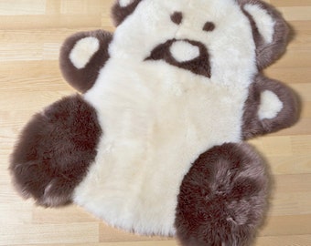 Cute Fluffy Teddy Bear Natural Sheepskin Rug Panda Baby Nursery Mat Kids Room