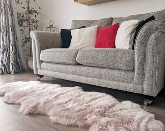 Genuine Sheepskin Double Fluffy Rug Luxury Sofa Throw Premium Silky Large 200cm Blush Pink