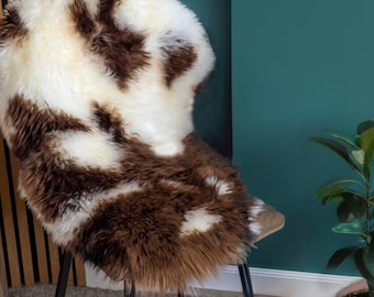 Dyed Jacob Brown and White Sheepskin Rug, Hand Painted Natural Looking Markings