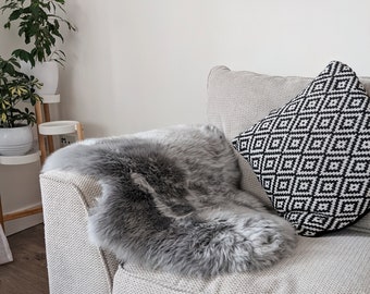 Grey Colour Luxury Silky Genuine Sheepskin Rug Throw