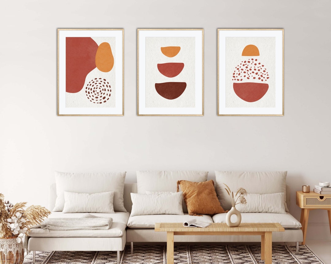 Boho Prints Set of 3, Mid Century Modern Wall Art, Neutral Abstract ...