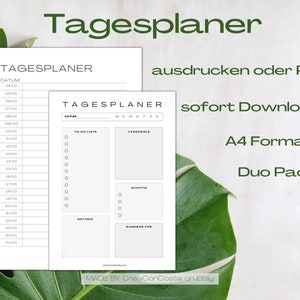 Daily planner template to print out or use daily planner digitally | German / GERMAN | Daily Planner PDF | duo pack