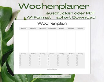 Weekly planner template to print out or use weekly planner digitally | German / GERMAN | Weekly planner PDF