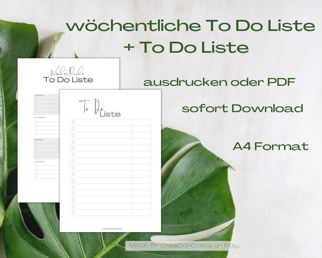 To Do Lists 2x Printable Template deutsch/german Use To-do List