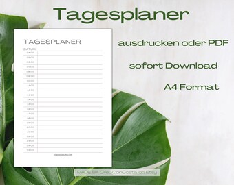 Daily planner template to print out or use digital daily planner | German / GERMAN | Daily Planner PDF | 24 hours