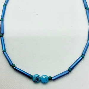 Necklace blue-turquoise with turquoise stones - handmade from recycled Nespresso coffee capsules, with wooden pendant and small beads