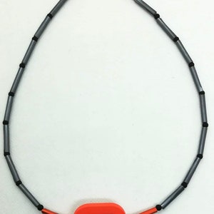 Necklace grey-orange - handmade from recycled Nespresso coffee capsules, with wooden pendant and small beads