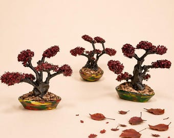 Miniature bonsai tree, light green. Dollhouse miniature plants in a pot for dolls in 1/12 and 1/6 scale. Miniature greenery.