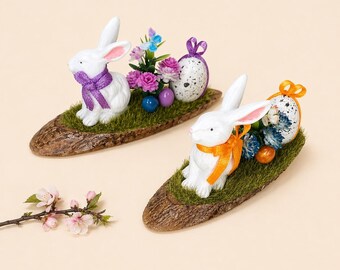 Dollhouse miniature Easter eggs, bunny and flowers with butterfly. Table decoration. Easter ornaments for Easter, size 1/12 and 1/6.