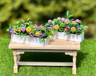 Dollhouse miniature window box with flowers size 1 12 and 1 6. Miniature flowers in a window pot for dolls. Garden decoration accessories