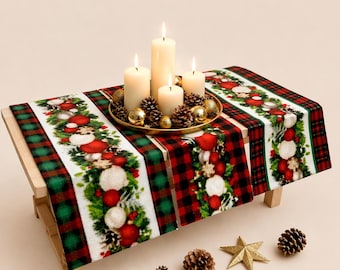 Dollhouse miniature long Christmas table runner. Christmas decoration size 1/12 with the motif of Christmas balls whit pine branches.