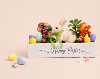 Dollhouse miniature Easter decoration  1/12. Wooden pot, Easter rabbit, spring flowers, eggs.