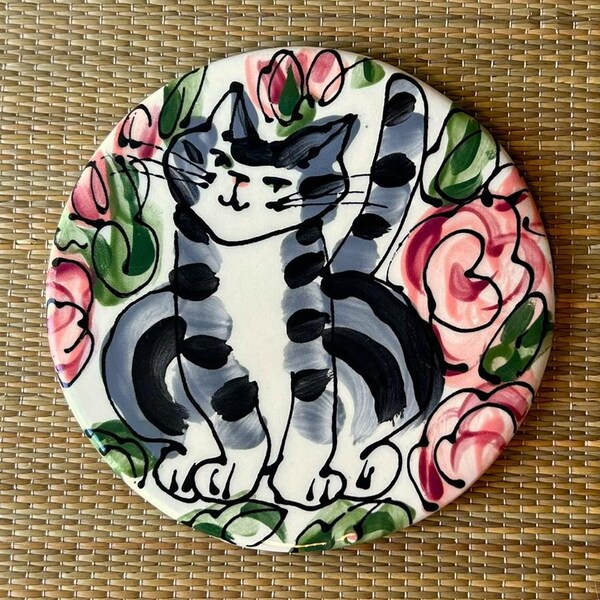 Ceramic Cat Trivet Handmade Vintage