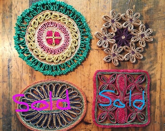 Vintage Wicker Trivets: Colorful Natural Fibers YOUR CHOICE