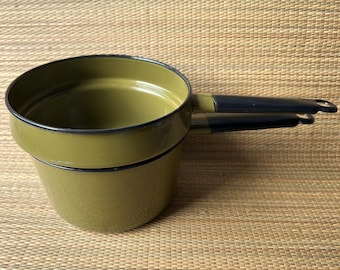 Vintage emaille dubbele ketel avocadogroen en zwart GEEN DEKSEL