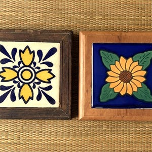 Vintage Trivets Ceramic Tile & Wood SET of 2