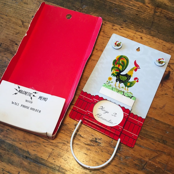 1950s Rooster Phone Handset Holder with Magnetic Memo (Board): Dan-Dee Imports NYC Original Packaging RARE